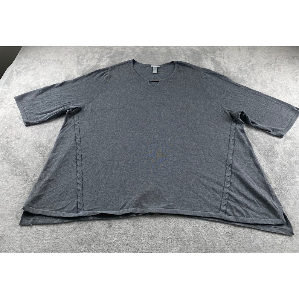 Catherines Womens 5X Gray Cotton Knit Keyhole A-Line Short Sleeve Top 34/36W